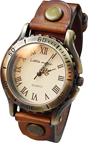 [リトルマジック][経年変化するJapanレザー]【日本製ムーブメント】[金属アレルギー対応] 腕時計 メンズ レディース 時計 アンティーク風/オールドクロック(ブラウン Lサイズ)